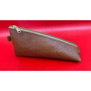 Portland Leather Goods Brown Tooled Triangle Cosmetic Accessories Pouch Case